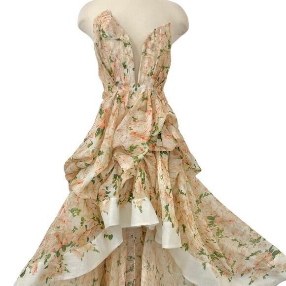 ZIMMERMANN Natura Draped Strapless Dress High-Low Azalea Floral 0 (US4) - Picture 2 of 16